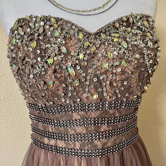 Blondie Nites Strapless Beaded Gown Champagne - Picture 4 of 5